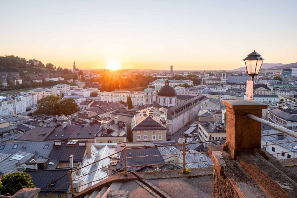 The best place for sunsets in Salzburg is on Kapuzinerberg.